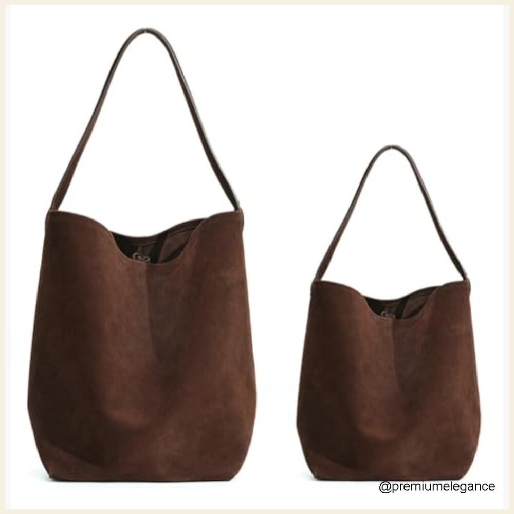 Large Genuine Leather Suede Bucket Tote Shoulder Bag Hobo Satchel Purse - Picture 4 of 7